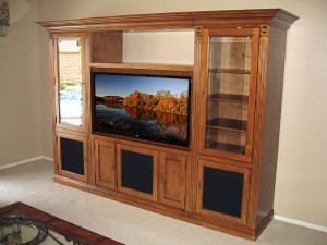 Visalia Wall System Entertainment Center 170 Traditional LG LED TV Fruitwood Birch Closed